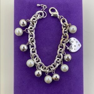 💛 Christopher & Banks Silver Crystal Heart & Pearl Charm Bracelet
